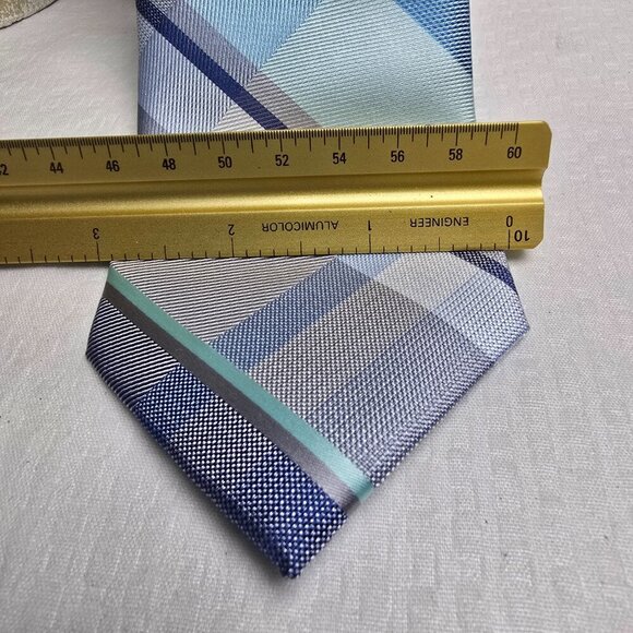 MADISON MENS BLUE PLAID TIE, 100% POLYESTER, NEW WITH TAGS - Picture 4 of 7